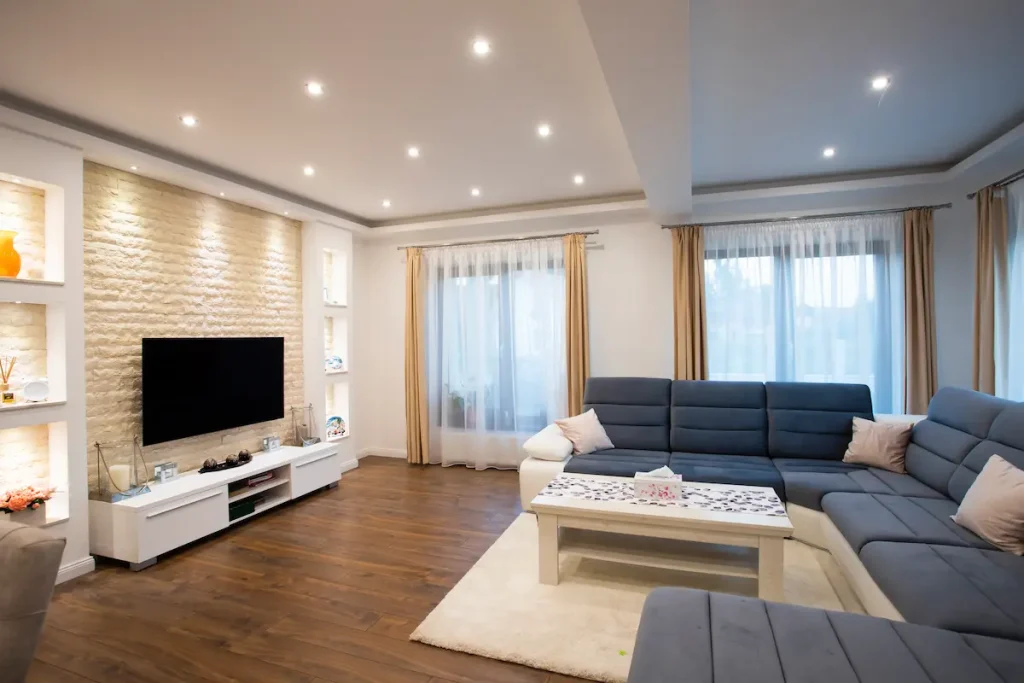 salon rectangular con composicion modular idea para decorar salón rectangular grande